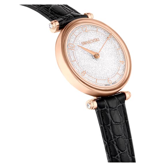 Crystalline Wonder watch, Swiss Made, Leather strap, Black, Rose gold-tone finish - Swarovski, 5653359