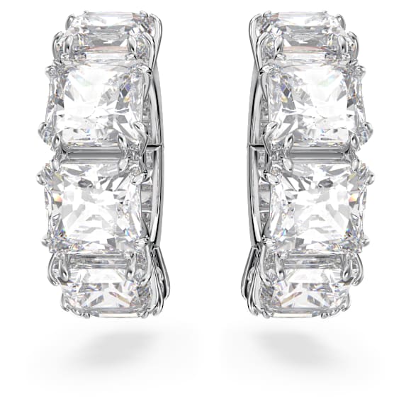 Matrix 夾式耳環, 方形切割, 白色, 鍍白金色| Swarovski