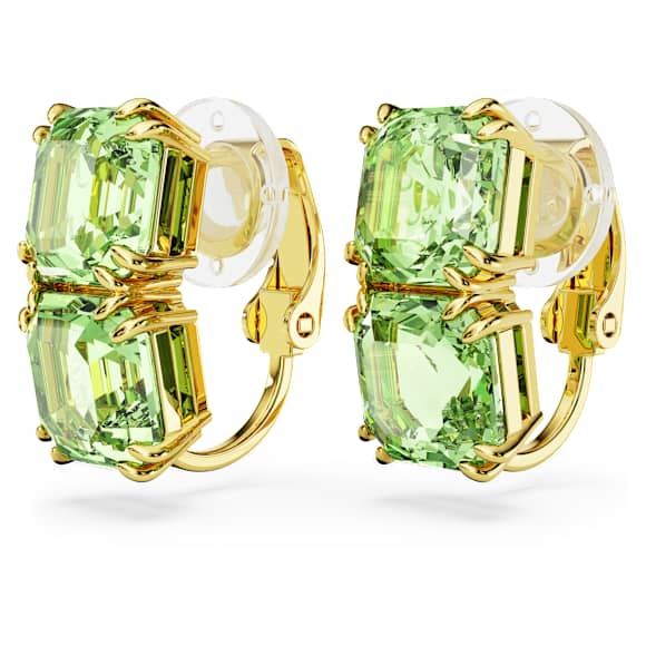 Uhani za pripenjanje Millenia, Kvadratni rez, Zeleni, PVD zlatega odtenka - Swarovski, 5654559