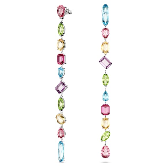 Gema drop earrings, Asymmetrical design, Mixed cuts, Extra long, Multicolored, Rhodium plated - Swarovski, 5656430