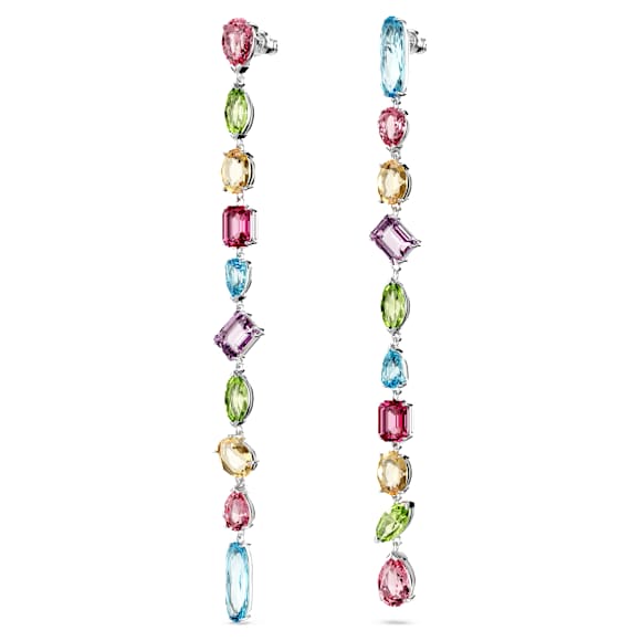 Brincos compridos Gema, Design assimétrico, Combinação de lapidações, Extra compridos, Multicor, Lacado a ródio - Swarovski, 5656430