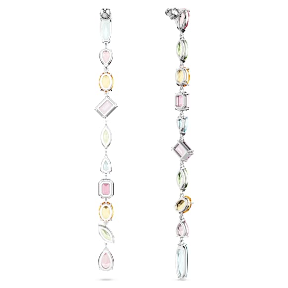 Brincos compridos Gema, Design assimétrico, Combinação de lapidações, Extra compridos, Multicor, Lacado a ródio - Swarovski, 5656430