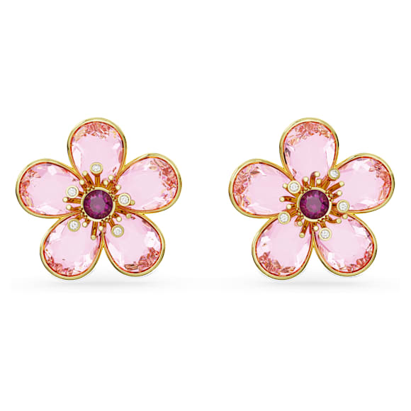 Idyllia stud earrings, Flower, Pink, 18K gold finish - Swarovski, 5656635