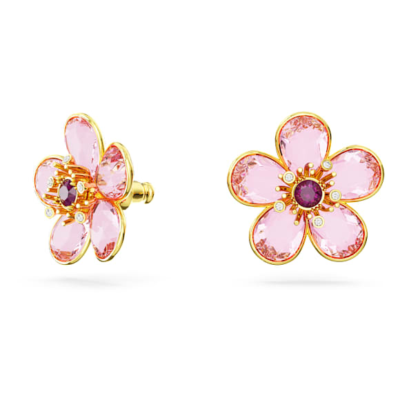 Idyllia 耳钉, 花朵, 粉红色, 金色饰面 - Swarovski, 5656635