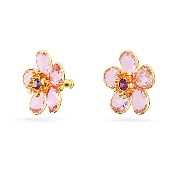 Florere ต่างหูเม็ดเดี่ยว, ดอกไม้, ชมพู, เคลือบโทนสีทอง - Swarovski, 5656635