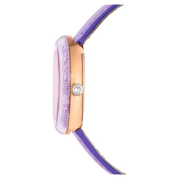 Ceas Crystalline Lustre, Fabricat în Elveția, Curea din piele, Albastru, Mov, Finisaj în nuanță roz-aurie - Swarovski, 5656896