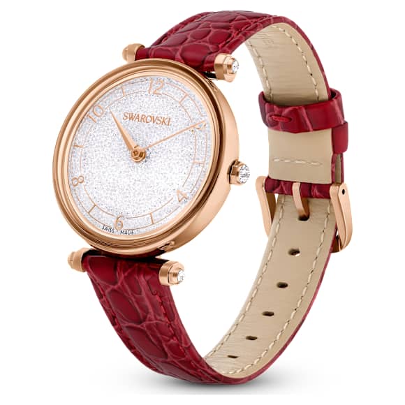 Crystalline Wonder watch, Swiss Made, Leather strap, Red, Rose gold-tone finish - Swarovski, 5656905