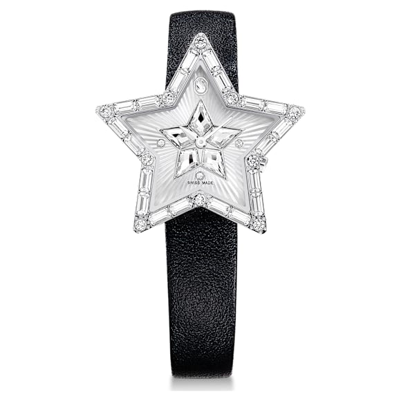 Symbolica Star Klocka, Tillverkad i Schweiz, Stjärna, Läderrem, Vit, Rostfritt stål - Swarovski, 5656952