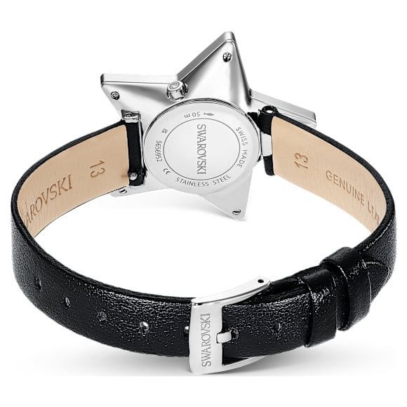 Symbolica Star Klocka, Tillverkad i Schweiz, Stjärna, Läderrem, Vit, Rostfritt stål - Swarovski, 5656952