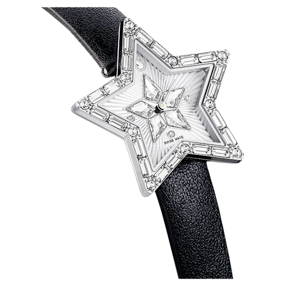 Symbolica Star Klocka, Tillverkad i Schweiz, Stjärna, Läderrem, Vit, Rostfritt stål - Swarovski, 5656952
