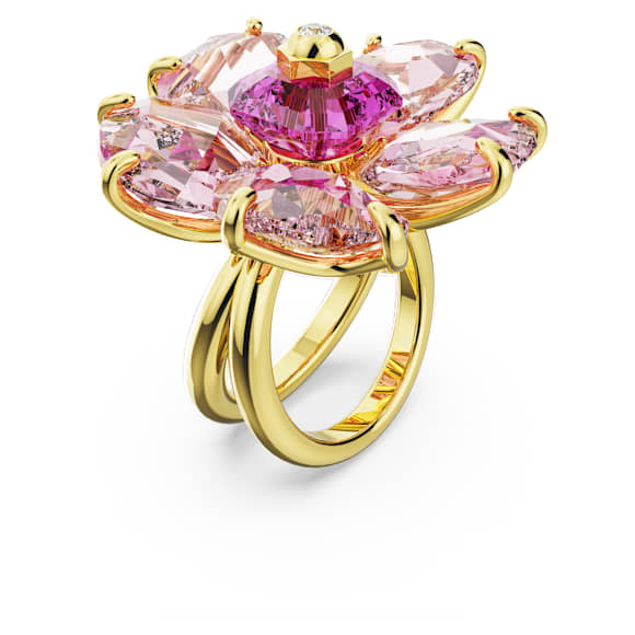 Idyllia cocktail ring, Flower, Pink, Gold-tone plated - Swarovski, 5657281