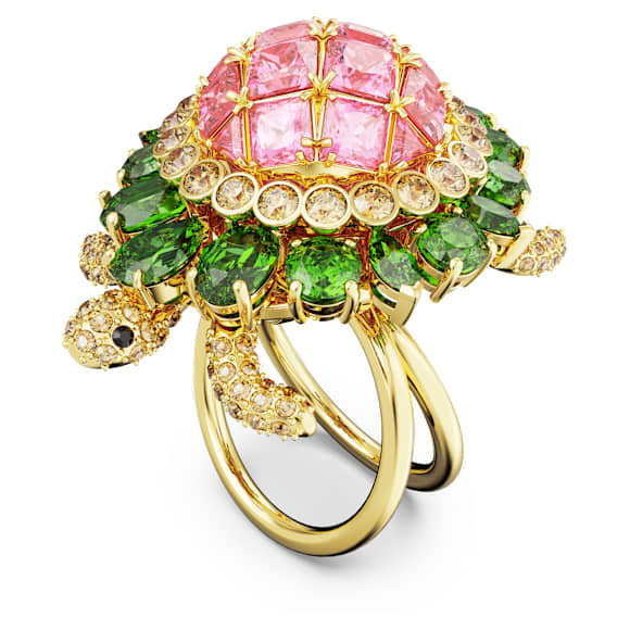 Idyllia cocktail ring, Turtle, Multicolored, Gold-tone plated - Swarovski, 5657286