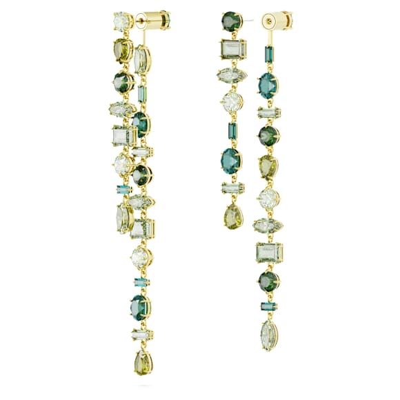 Orecchini pendenti Gema, Design asimmetrico, Taglio misto, Extra lunghi, Verdi, Finitura oro 18K - Swarovski, 5657390