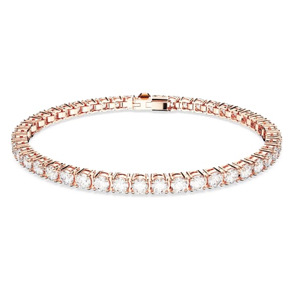 Matrix Tennis bracelet, Round cut, White, Rose gold-tone plated - Swarovski, 5657657