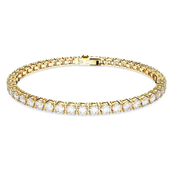 Matrix Tennis Armband, Rundschliff, Weiß, 18K Goldbeschichtet - Swarovski, 5657662