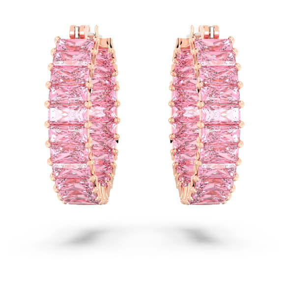 Matrix hoop earrings, Baguette cut, Pink, Rose gold-tone plated - Swarovski, 5657726
