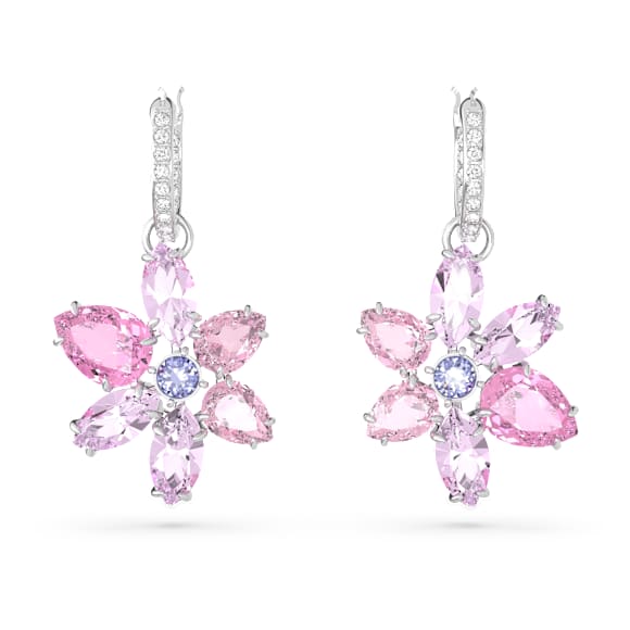 Pendientes Gema, Tallas mixtas, Flor, Rosas, Baño de rodio - Swarovski, 5658397