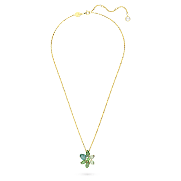 Gema pendant, Mixed cuts, Flower, Green, Gold-tone plated - Swarovski, 5658399