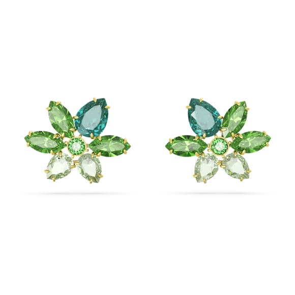 Orecchini a lobo Gema, Taglio misto, Fiore, Verdi, Placcato color oro - Swarovski, 5658400