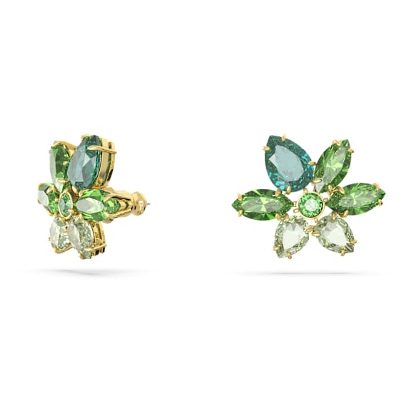 Orecchini a lobo Gema, Taglio misto, Fiore, Verdi, Placcato color oro - Swarovski, 5658400