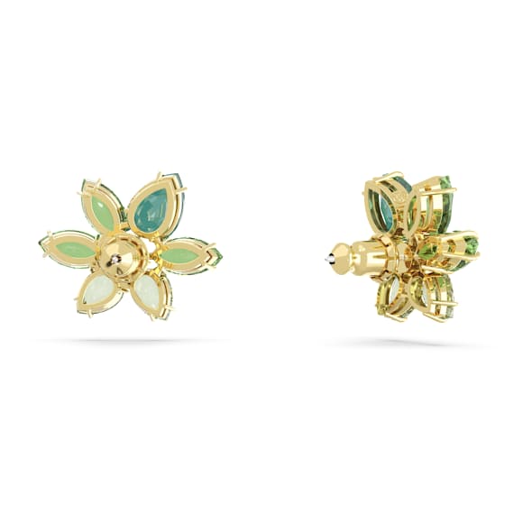 Orecchini a lobo Gema, Taglio misto, Fiore, Verdi, Placcato color oro - Swarovski, 5658400