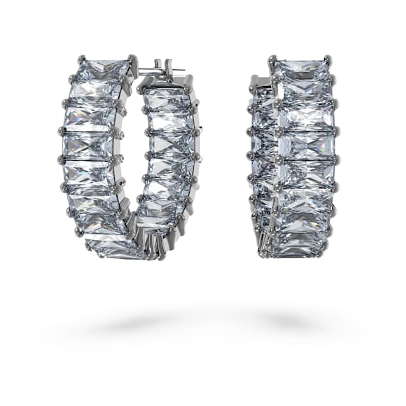 Anneaux d'oreilles Matrix, Taille baguette, Grises, Métal plaqué ruthénium - Swarovski, 5658650