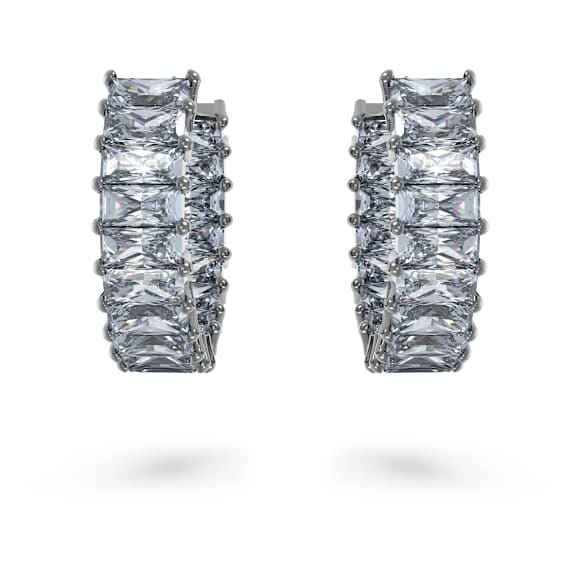Orecchini a cerchio Matrix, Taglio baguette, Grigi, Placcato rutenio - Swarovski, 5658650