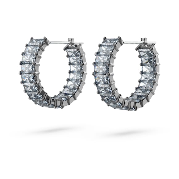 Orecchini a cerchio Matrix, Taglio baguette, Grigi, Placcato rutenio - Swarovski, 5658650