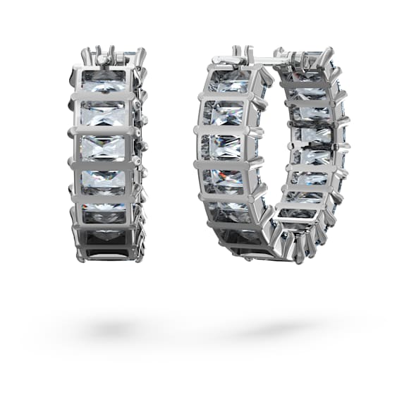 Orecchini a cerchio Matrix, Taglio baguette, Grigi, Placcato rutenio - Swarovski, 5658650