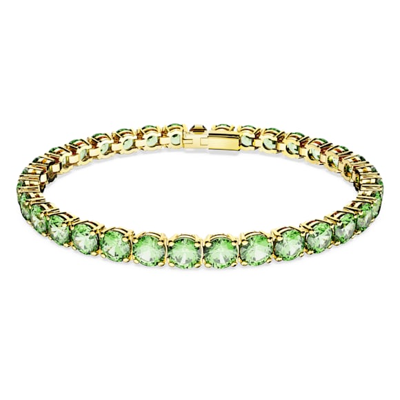 Matrix Tennis bracelet, Round cut, Green, Gold-tone plated - Swarovski, 5658849
