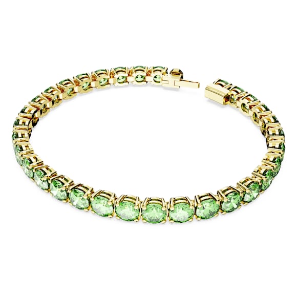 Matrix Tennis bracelet, Round cut, Green, Gold-tone plated - Swarovski, 5658849