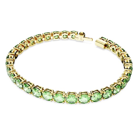 Matrix Tennis bracelet, Round cut, Green, Gold-tone plated - Swarovski, 5658850