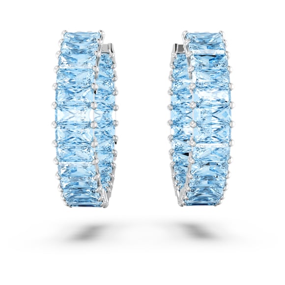Cercei rotunzi Matrix, Tăietură baghetă, Albaștri, Placat cu rodiu - Swarovski, 5659037