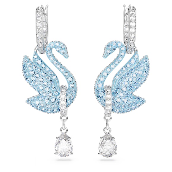 Swan Drop-Ohrhänger, Schwan, Blau, Rhodiniert - Swarovski, 5660593