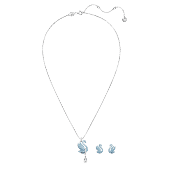 Conjunto Swan, Cisne, Azul, Baño de rodio - Swarovski, 5660597