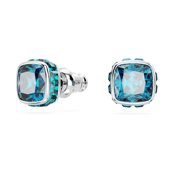 Birthstone スタッドピアス, スクエア・カット, 12月, ブルー