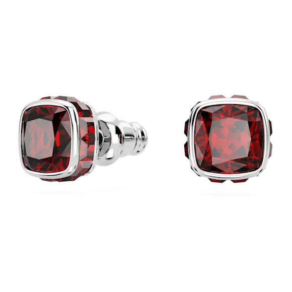 Birthstone stud earrings, Square cut, January, Red, Rhodium plated - Swarovski, 5660798
