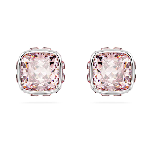 Cercei stud Birthstone, Tăietură pătrată, Iunie, Roz, Placat cu rodiu - Swarovski, 5660799