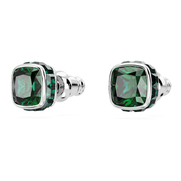 Birthstone stud earrings, Square cut, May, Green, Rhodium plated - Swarovski, 5660801