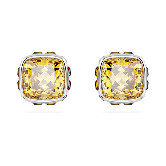 Brincos stud Birthstone, Lapidação quadrada, Novembro, Amarelo, Lacado a ródio - Swarovski, 5660802