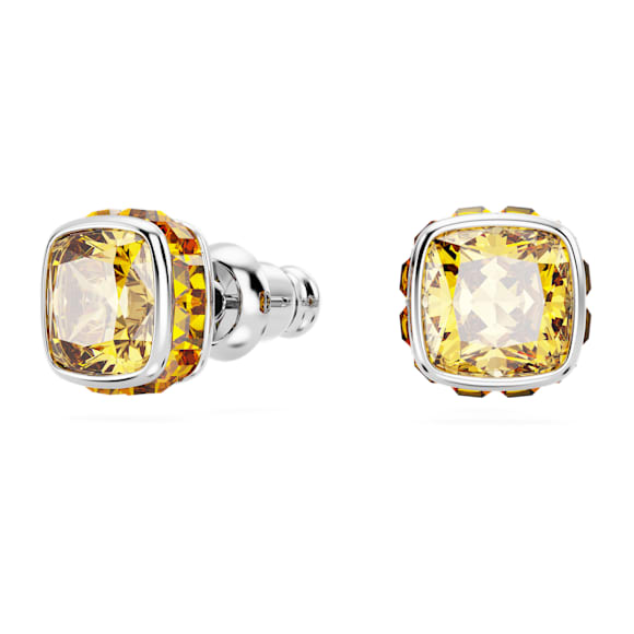 Brincos stud Birthstone, Lapidação quadrada, Novembro, Amarelo, Lacado a ródio - Swarovski, 5660802