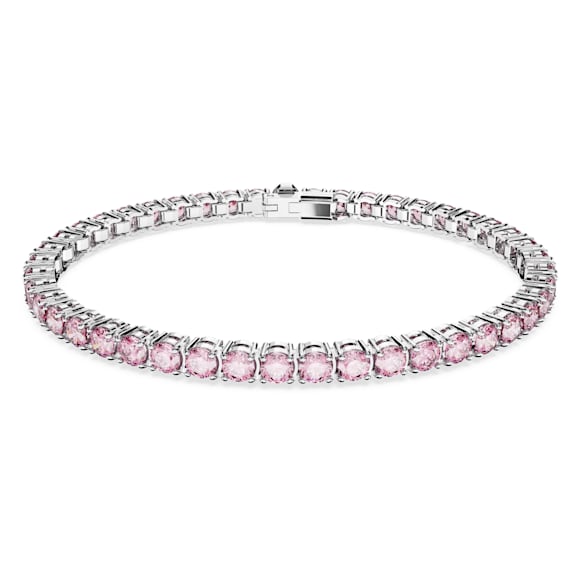 Matrix Tennis bracelet, Round cut, Pink, Rhodium plated - Swarovski, 5660913