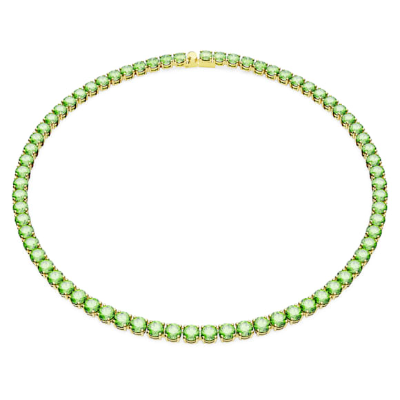 Matrix Tennis necklace, Round cut, Medium, Green, Gold-tone plated - Swarovski, 5661189