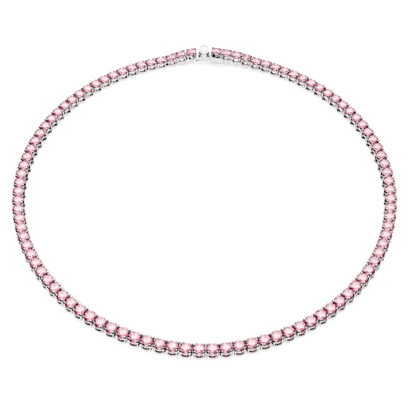 Matrix Tennis necklace, Round cut, Small, Pink, Rhodium plated - Swarovski, 5661193