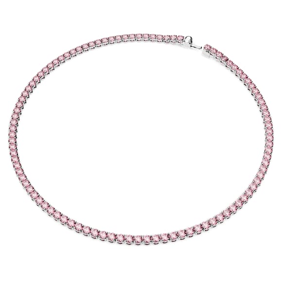 Matrix Tennis necklace, Round cut, Small, Pink, Rhodium plated - Swarovski, 5661193