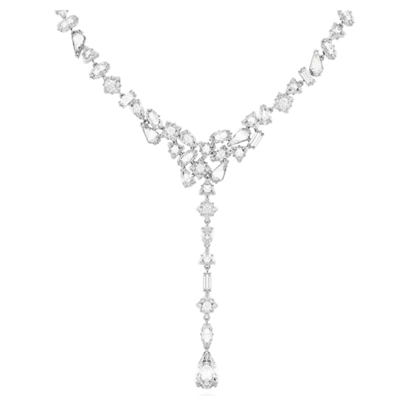 Mesmera Y necklace, Mixed cuts, White, Rhodium plated - Swarovski, 5661520