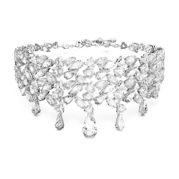 Mesmera โชคเกอร์, ผสมผสานเหลี่ยมเจียระไนหลายหลายรูปแบบ, ขาว, เคลือบโรเดียม - Swarovski, 5661523
