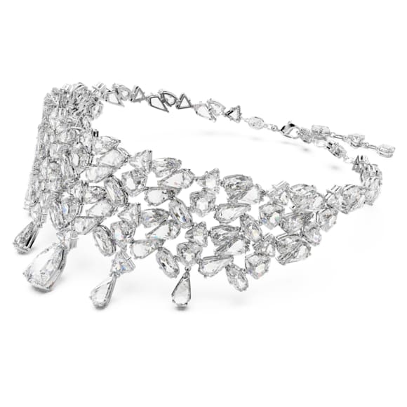 Mesmera โชคเกอร์, ผสมผสานเหลี่ยมเจียระไนหลายหลายรูปแบบ, ขาว, เคลือบโรเดียม - Swarovski, 5661523