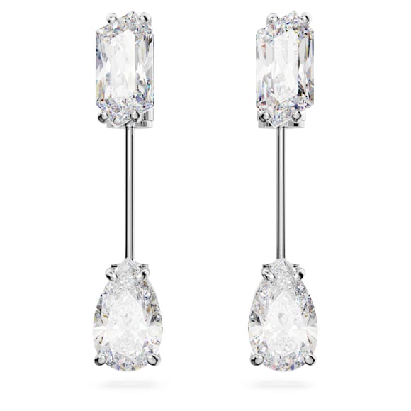 Mesmera bar earrings, Mixed cuts, White, Rhodium plated - Swarovski, 5661682
