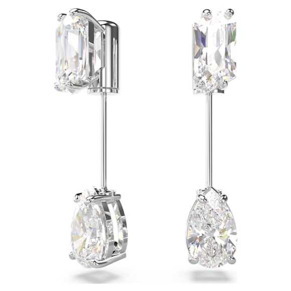 Mesmera bar earrings, Mixed cuts, White, Rhodium plated - Swarovski, 5661682